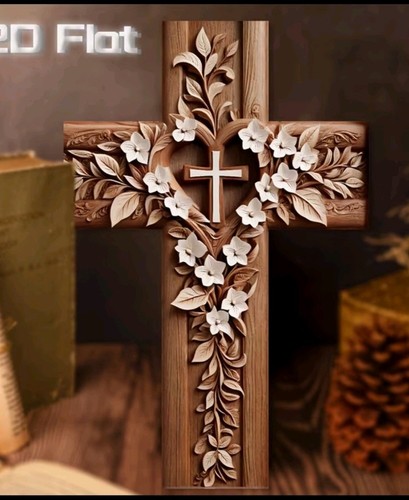 Wooden crucifix wall floral - wooden,