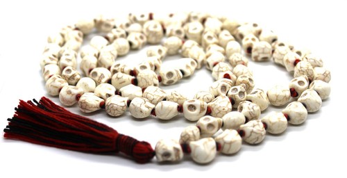 Howlite skull mala - howlite,