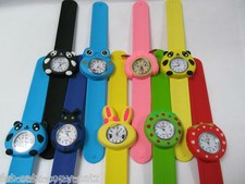 1xKIDS SLAP ON SNAP BAND ANIMAL FISH GIRLS BOYS SILICONE RUBBER BAND WRIST WATCH