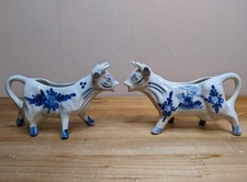 Vintage Delft Cow Milk Jugs Creamers Blue White Ceramic 60s Country Farm House