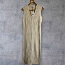 Zara Cream V-neck Knitted Midi Dress Size Medium NEW