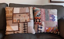 Kilim Cushion Covers x 2  Vintage pieces of 100% wool pieced together.