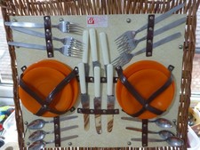 Vintage Retro Optima Picnic Hamper Wicker Basket Contents 4 Person