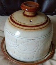Vintage Celtic Pottery Newlyn Medallion Large Cheese Dome and Plate