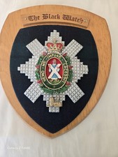 The Black Watch Regiment Military  Wooden Wall Plaque Shield Tartan Backed 