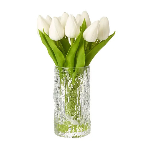 White closed tulips stems - tulips, in
