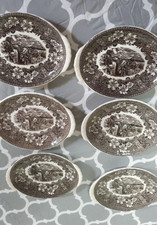Vintage Royal Tudor Ware  'Coaching Taverns 1828' oval plates in brown and white