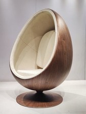 Pod Egg Chair Wood Finish Shell White Boucle Or Black Velvet Made to Order