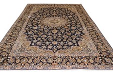 Handmade Extra Large Vintage Wool Rug 383x275 Cm Navy Oriental Medallion Carpet