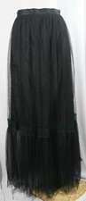 Elegant maxi long net skirt, solid/net lining, black color, size S