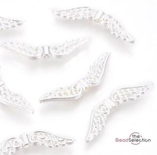 20 Filigree Angel Wing Charms Pendants Bright Tibetan Silver 32mm C207