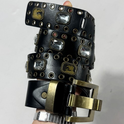 Y2k black leather belt - black,
