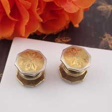 Art Deco B+W Co Pat 1923 Gold Silver Tone Etched Kum A Part Snap Cuff Links