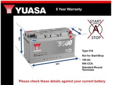 Battery fits BUGATTI VEYRON EB 110 3.5 8.0 1991 on Yuasa 019 900A 100Ah Quality