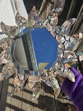 Handmade Eclectic Abalone Sun Hexagon Mirror