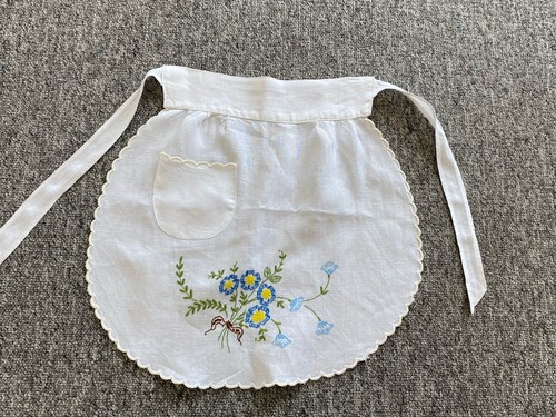 Vintage linen half apron - half, apron/pinny