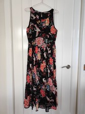 Black Floral Midi Maxi Sleeveless Dress Size 14 M&Co Boutique