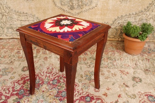 Vintage wooden stool ottoman - wooden,