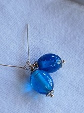 Doll Earrings ArtDeco Translucet 0valBlue Bead ANTIQUE Bisque/Jumeau/Bru Doll