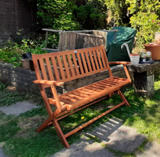 Folding Garden Bench Rustic Wooden Patio Furniture Small 2 Seater Deck Chair