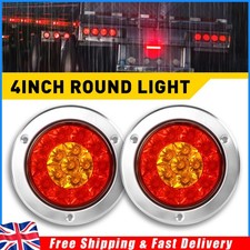 2x 4" Round Red & Amber LED Truck Trailer RV Brake Stop Turn Signal Tail Light