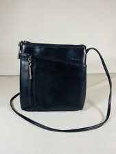 Picard Black Leather Shoulder Hand Bag Strap Zip Closure Pockets