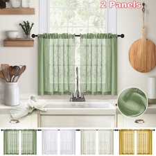2 Panels Linen Short Curtains Sheer Valance Windows Tier Small Curtains Kitchen