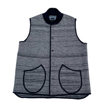 Albam Wool Vest Men's XL Navy Stripe Snap Front Gilet Body Warmer Oi Polloi
