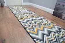 Grey Ochre Long Carpet Runner Rug  Chevron Design Stairs Hallway Any Length