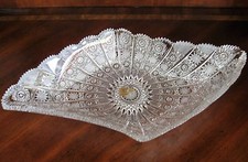 Bohemian Czech Crystal 13" Diamond Bowl Hand Cut Queen Lace 24% Lead