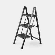 Folding Step Ladder 3 Step Sturdy Heavy Duty with Handrails 270KG Capacity Black