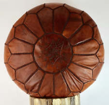 MOROCCAN LEATHER CHESTNUT BROWN POUFFE FOOTSTOOL BEANBAG *BROWN STITCHING*