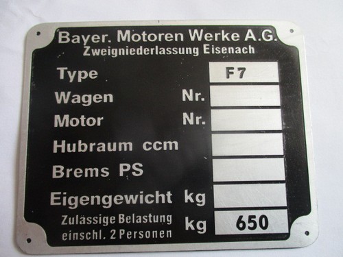 Type plate bmw sign f76 - f79, f