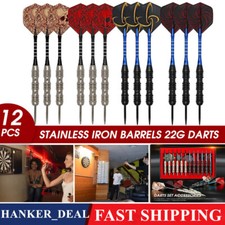 12 Pack Professional Tungsten Darts Tip Steel Barrel Shaft 24 Flights Set + Box