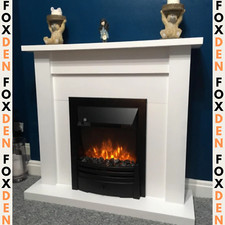 White Electric Fireplace Heater Mantelpiece Surround Set LED Flames Remote Timer