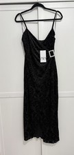 Zara Black Velvet Wrap Style Midi Dress M With Diamond Buckle NEW