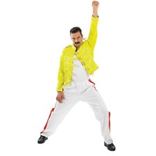 Men`s 1980's Rock Star Costume Adult 80s Rockstar Freddie Mercury Fancy Dress
