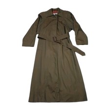 Vintage Aquascutum Womans Long Herringbone Satin Green Trench Coat - 4 Reg