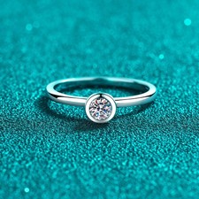 0.3 CT ROUND CUT MOISSANITE WEDDING PROMISE BAND RING SOLID 925 STERLING SILVER