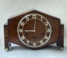 German HAC Oak Case Art Deco Westminster Chiming Mantel Clock.
