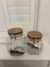 Set Of 2 Zara Home Glass Jars With Wooden Lid & Scoop, Airtight Seals