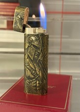 Vintage Cartier Gold-Plated Lighter Rare Engraved Warrior Design