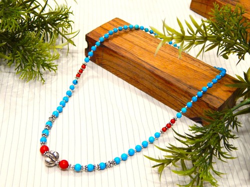 Turquoise coral necklace 925 - &,