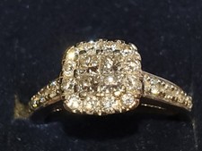 H Samuel 9ct white gold 0.4ct total Halo diamond cushion Ring Size K1/2