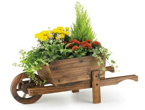 Burnt wood wheel barrow home - wood,