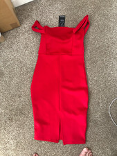 BNWT ladies Boohoo red off the shoulder stretch midi dress size 8 petite
