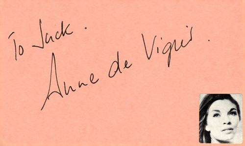 Anne vigier signed auto - de, 3x5