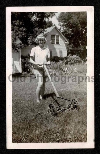 Young lady cutting grass - young,