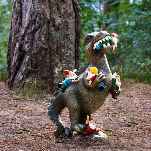 Garden dinosaur eating gnomes - dinosaur,
