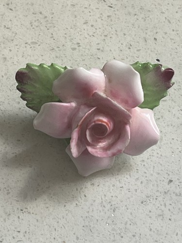Bone china pink rose - rose, brooch